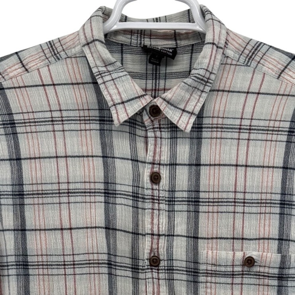Patagonia Mens Large Organic Cotton Plaid Short Sleeve Button Up Shirt White